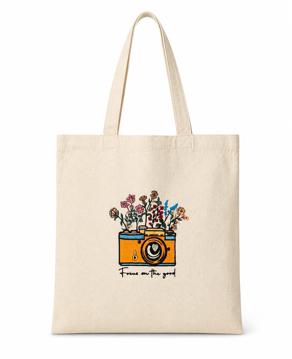 Camera Bloom- Focus on the Good Embroidered Tote Bag
